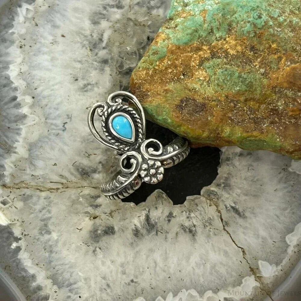 Carolyn Pollack Sterling Silver Teardrop Turquoise Decorated Ring For Women